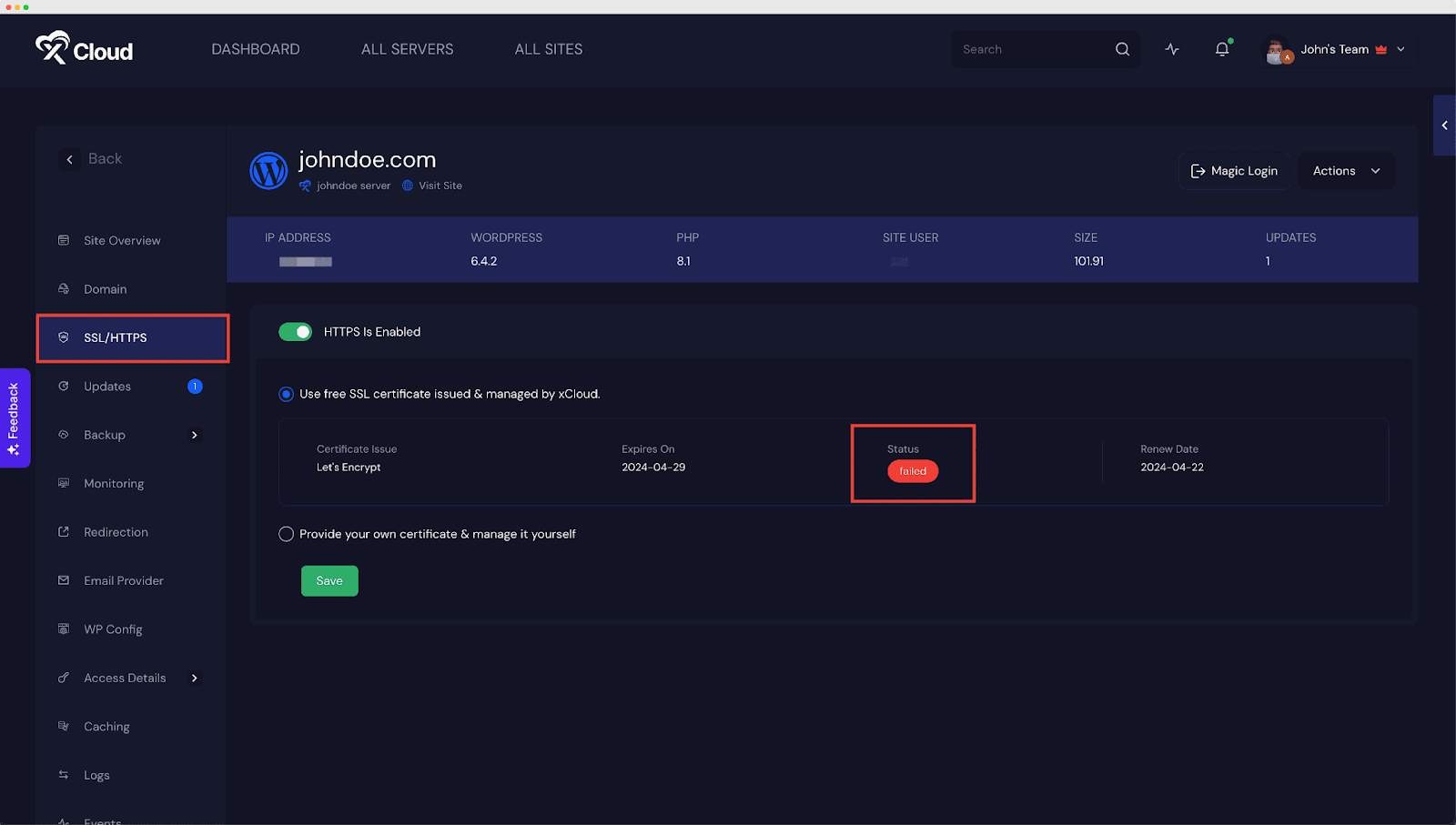 Failed Free SSL Issue 