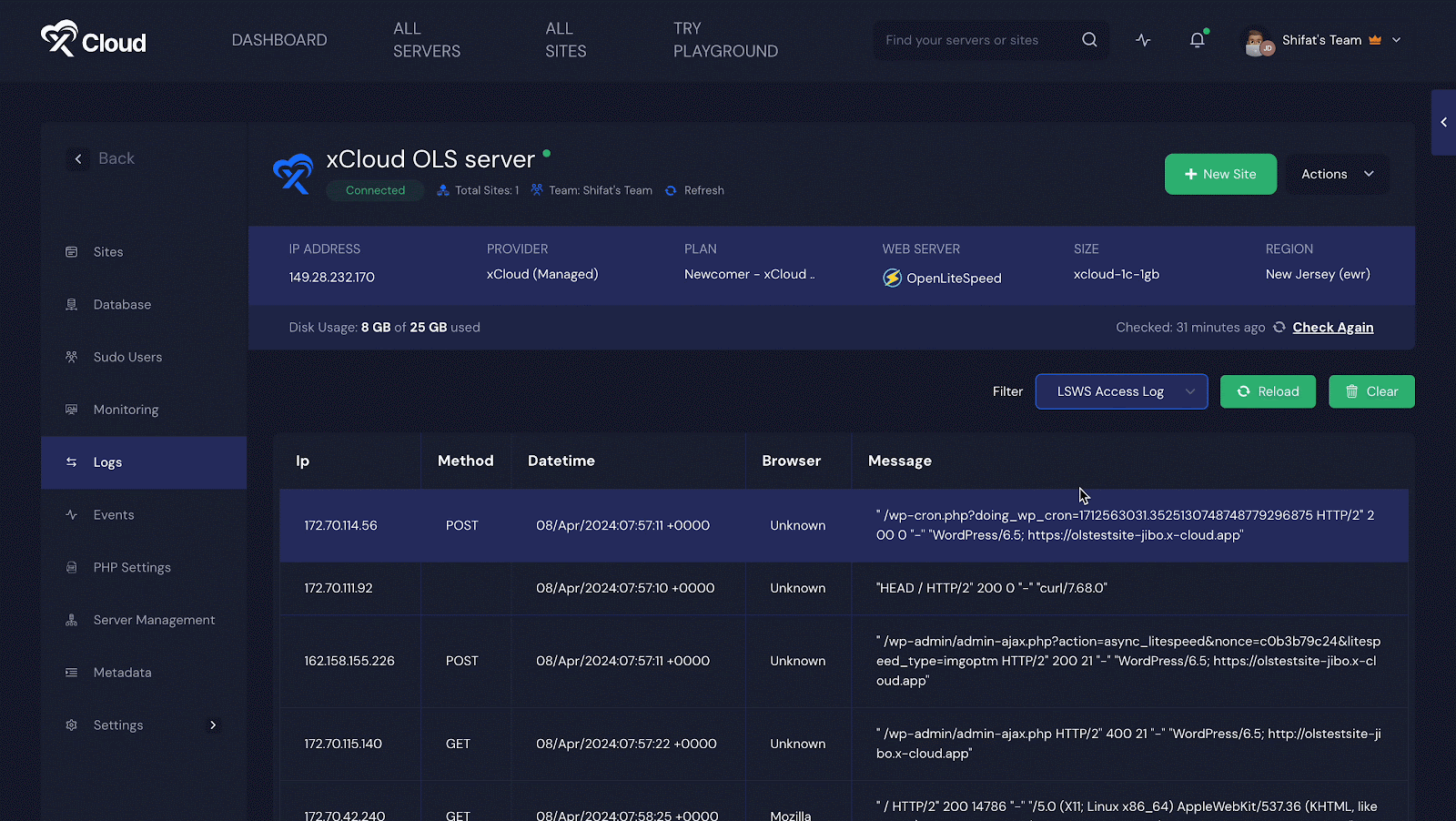 OpenLiteSpeed Server in xCloud