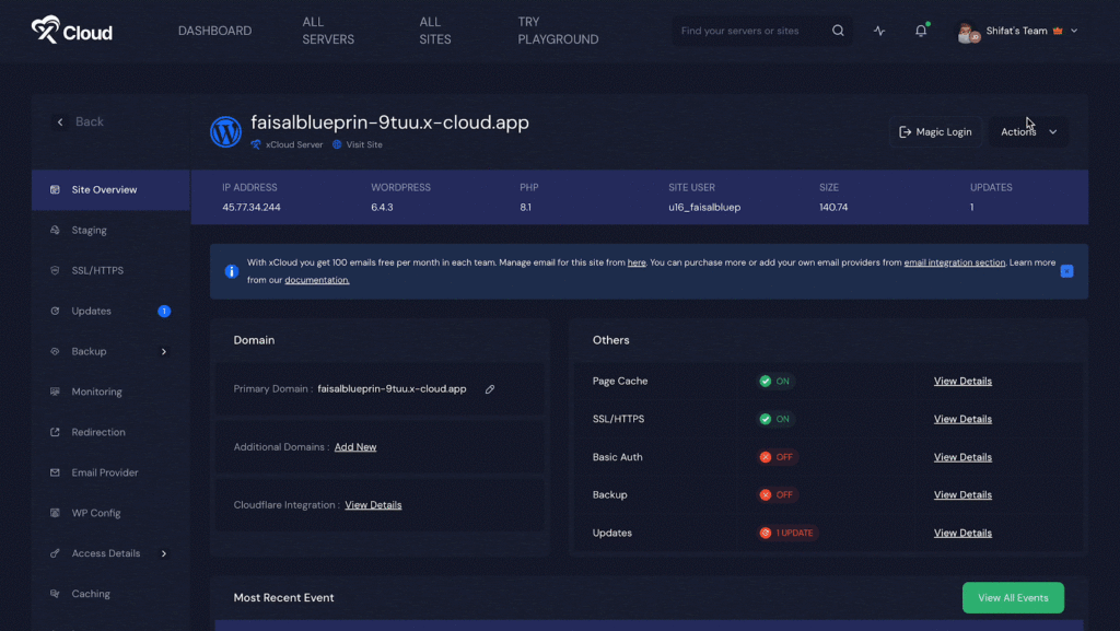 OpenLiteSpeed Server in xCloud