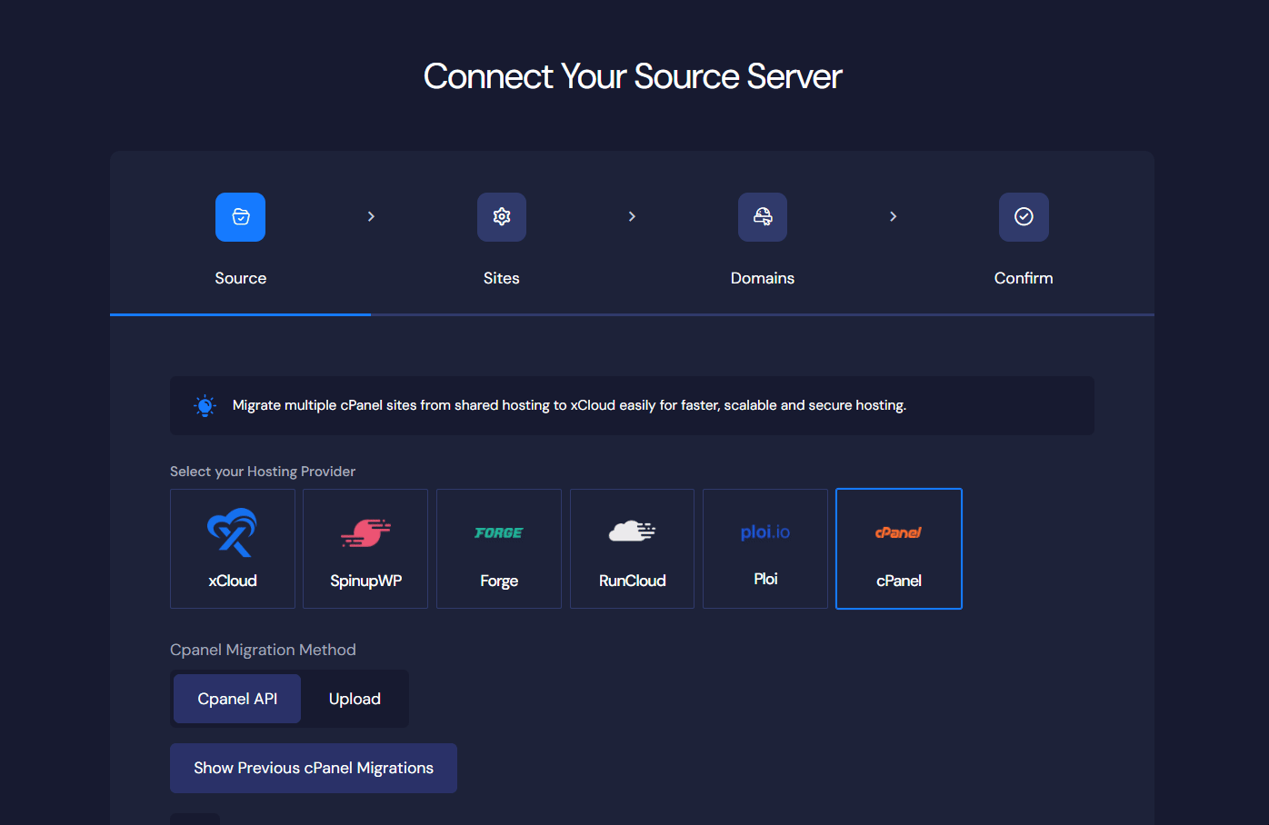 migrate sites from cPanel