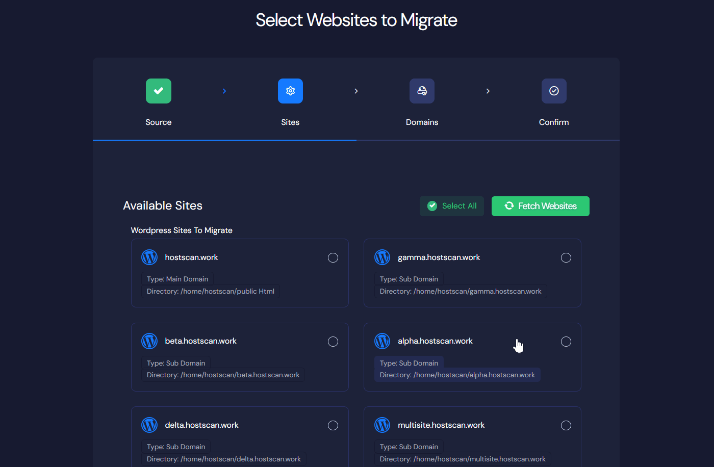 migrate sites from cPanel