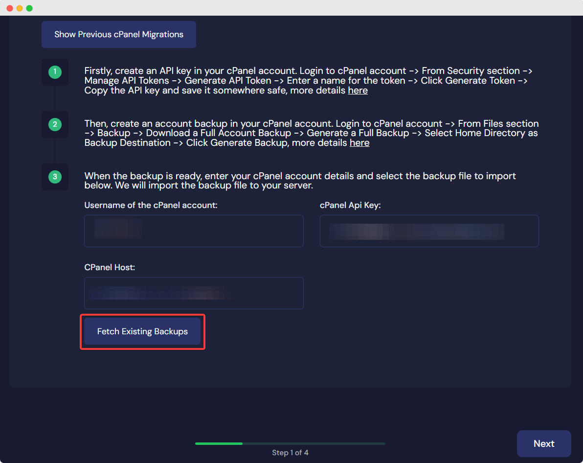 migrate sites from cPanel