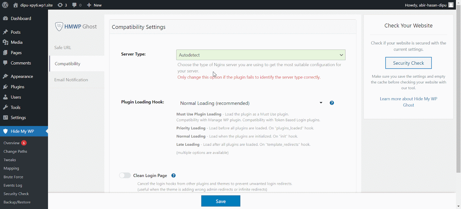 Setup Hide My WP plugin