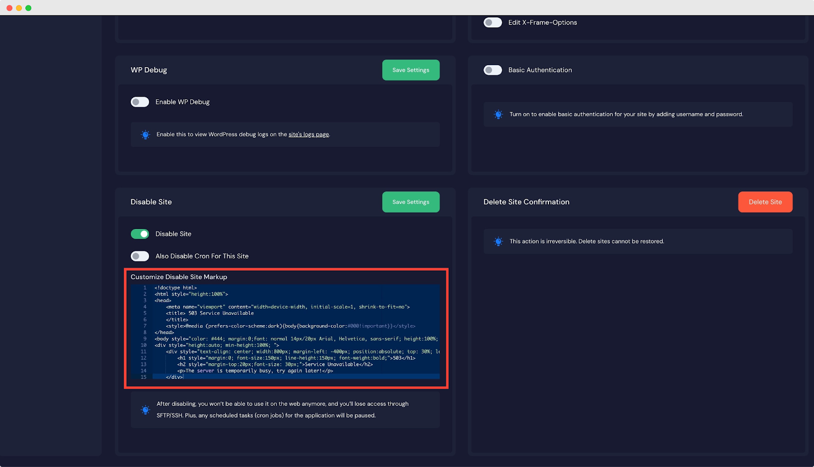 Unpublish WordPress Sites