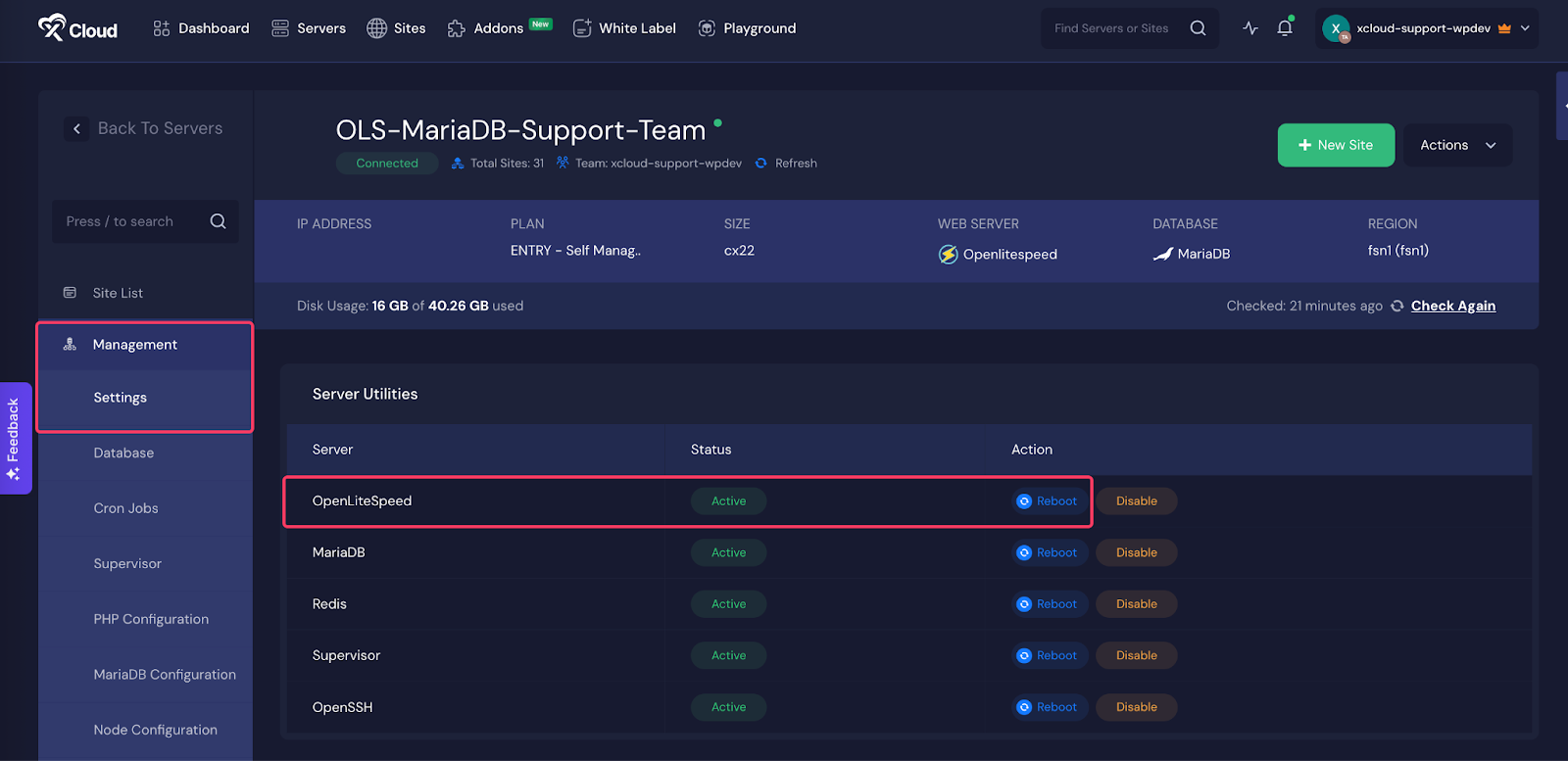 Access OpenLiteSpeed Webadmin