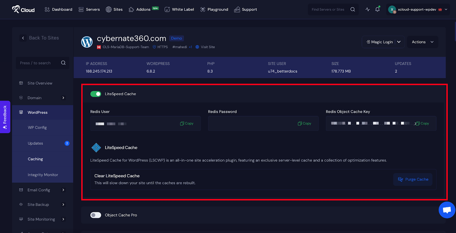 Enable Redis Object Cache Plugin