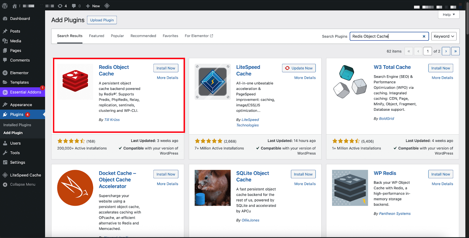 Enable Redis Object Cache Plugin