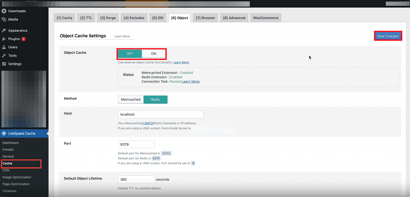 Enable Redis Object Cache Plugin
