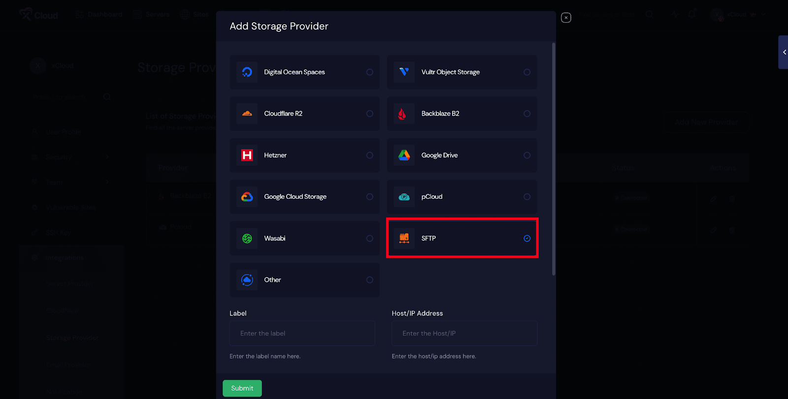 Integrate SFTP Storage Provider